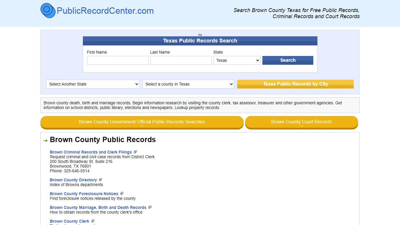 Brown County Texas Free Public Records - Court Records ...